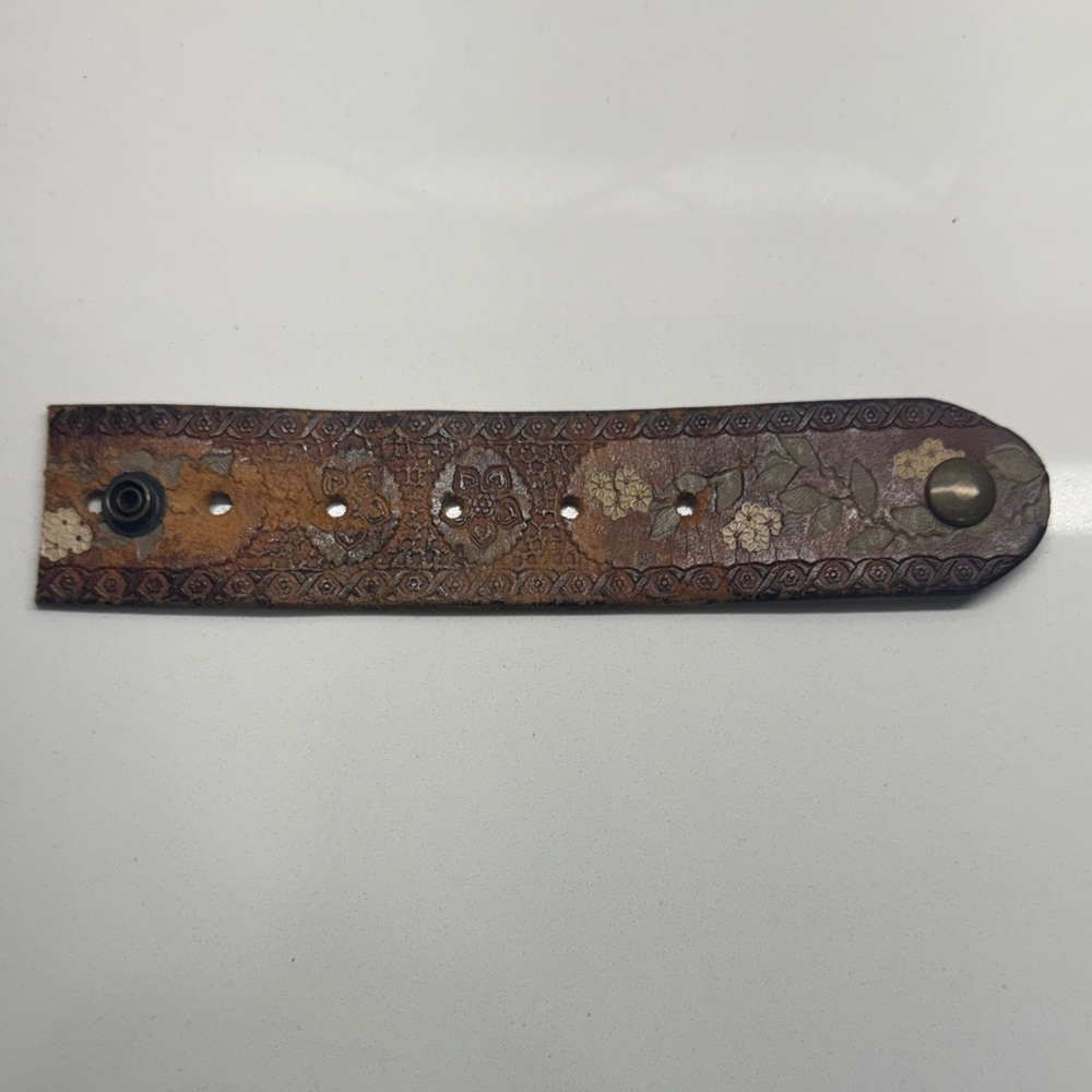 Brown Leather Bracelet with Floral Design